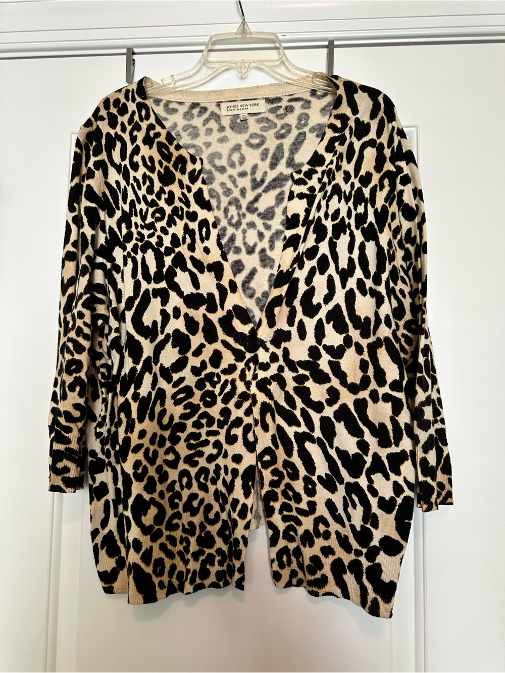 Jones New York Black and Beige Leopard Print Cardigan